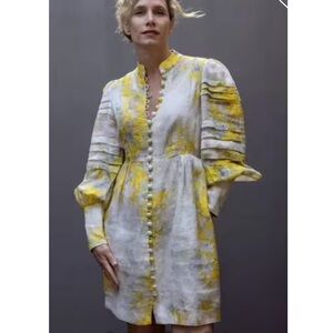 ZIMMERMANN BOTANICA WATTLE LINEN MINI DRESS PRINT SIZE 3